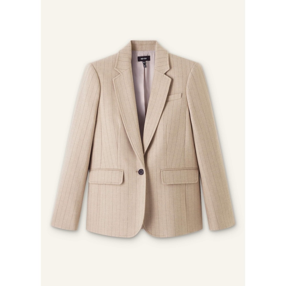 ME+EM Beige Pinstripe Single Button Blazer Jacket US 14 UK 18